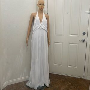 Night Scene California White Dress 13-14 Altered Diamond Accent Halter Zip Back